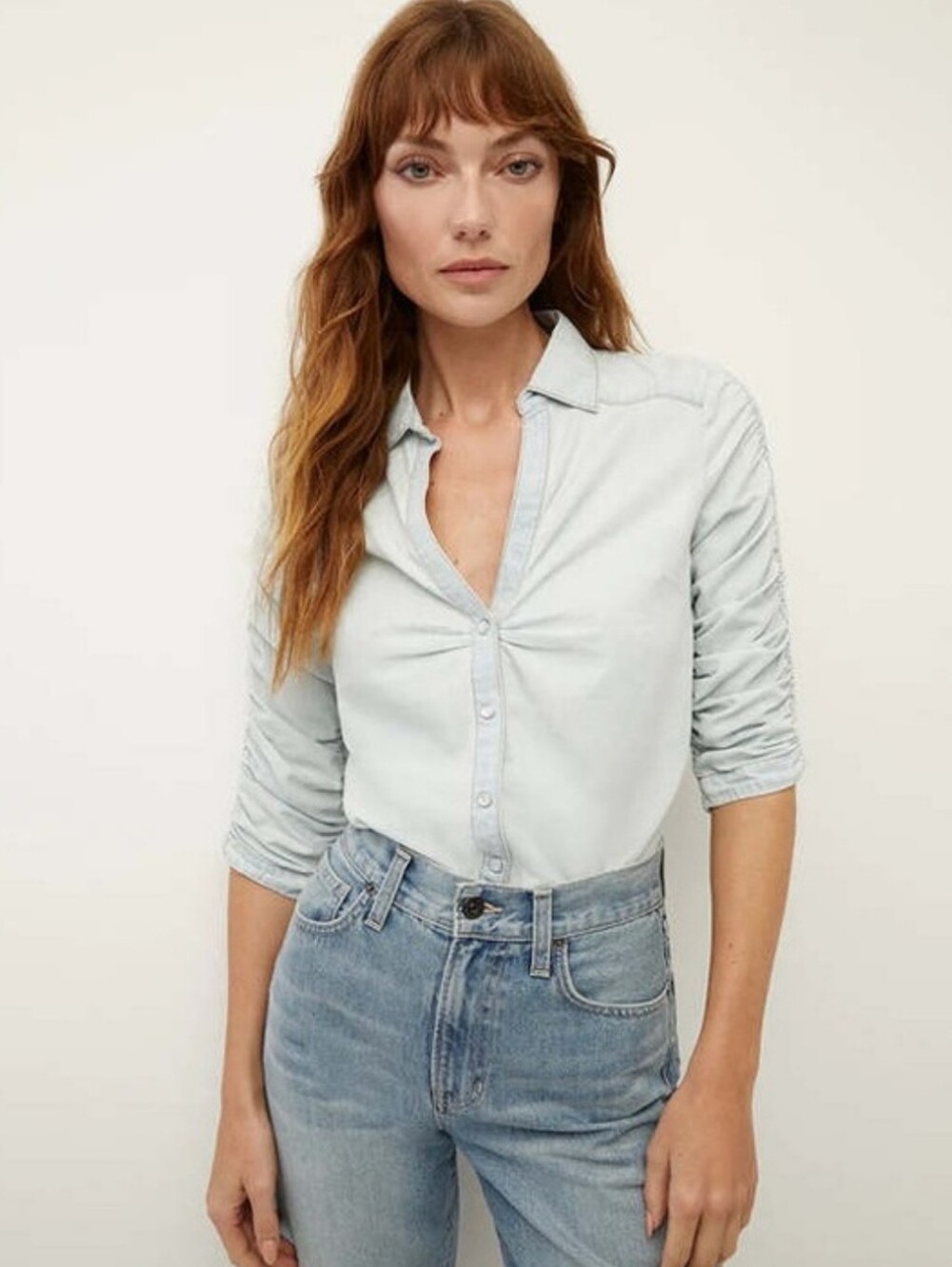 Veronica Beard Porta Chambray Shirt Light Blue Wash Button Down Blouse Size 4